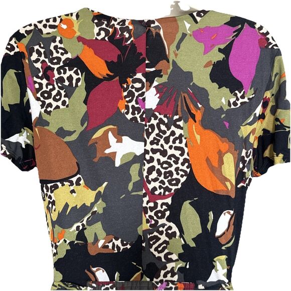 Max Mara Size M Floral Animal Print Faux Wrap Knee-Length Dress Stretchy Belted - Picture 10 of 13